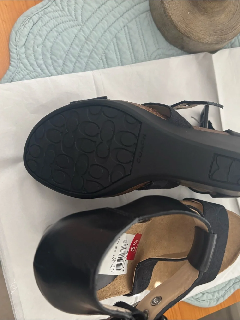 NWT. Coach Black Women's Strappy Wedge Sandals - Brand: